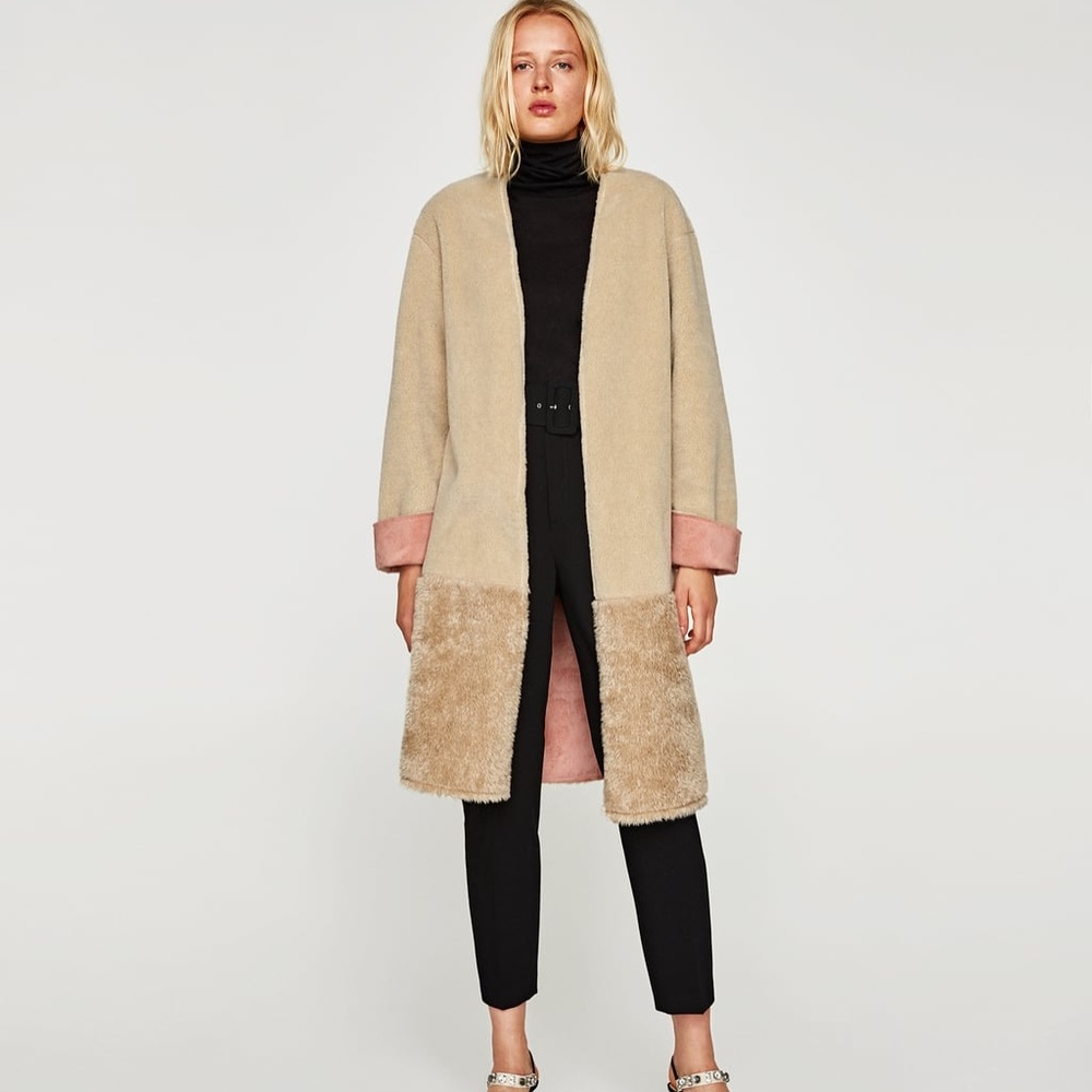 NEW ZARA COAT WITH DOUBLE-SIDED EFFECT FAUX SHERPA - Picture 1 of 5